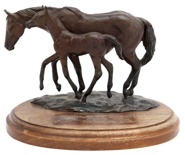 Appraisal: Patinated bronze sculpture Mare and Foal Thoroughbreds unsigned attributed to