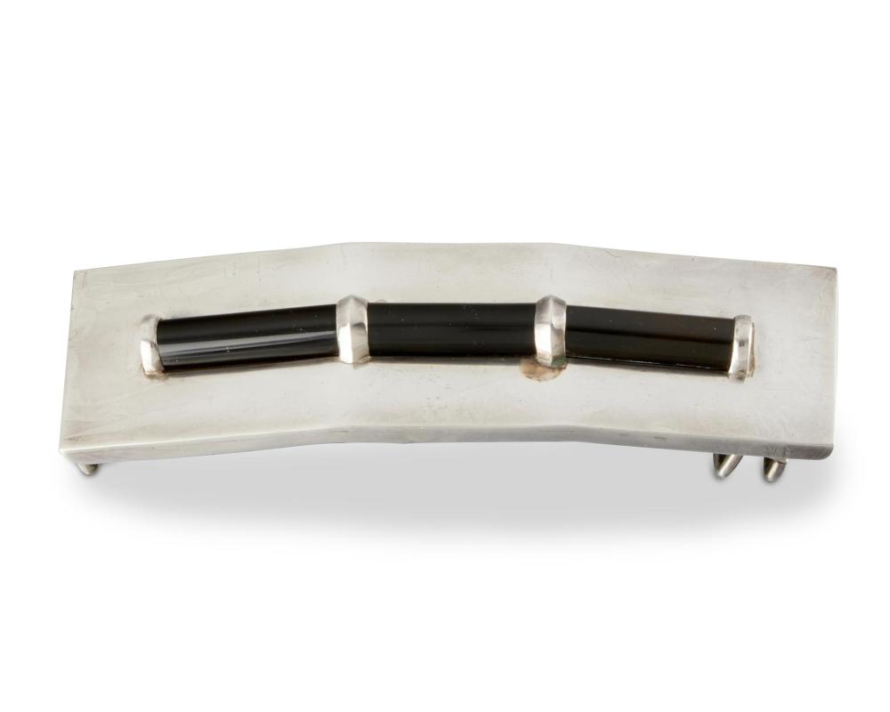 Appraisal: An Antonio Pineda silver and obsidian belt buckle Circa -