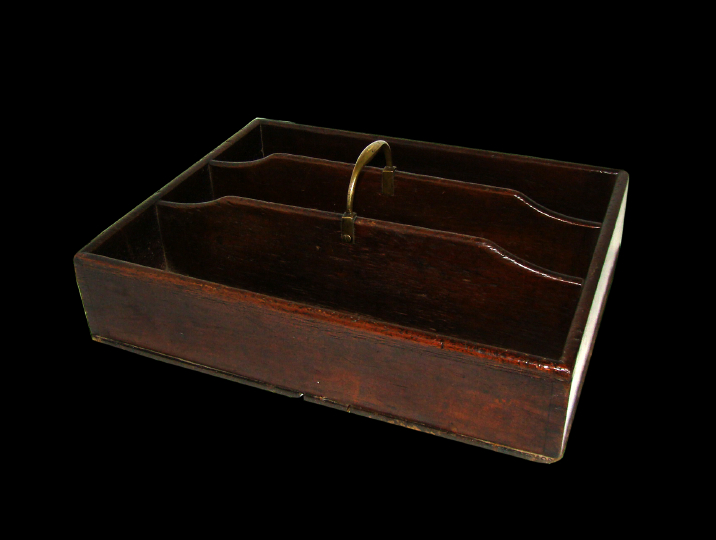 Appraisal: Georgian Brass-Mounted Oak Triple-Compartment Cutlery Box fourth quarter th century