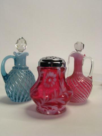 Appraisal: Group of Victorian Style Colored Opalescent Glass including cranberry cruet