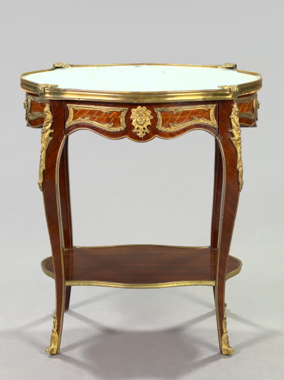 Appraisal: Louis XV-Style Ormolu-Mounted Kingwood and Marble-Top Occasional Table the turtle-form