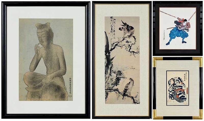 Appraisal: Four Framed Asian Prints th century Japanese print of warrior