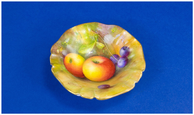 Appraisal: Royal Worcester Miniature Footed Bowl Handpainted Stillife Apples Cherries and