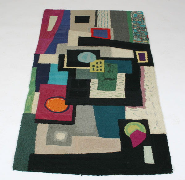 Appraisal: Modern design hooked rug abstract shapes and forms in vivid