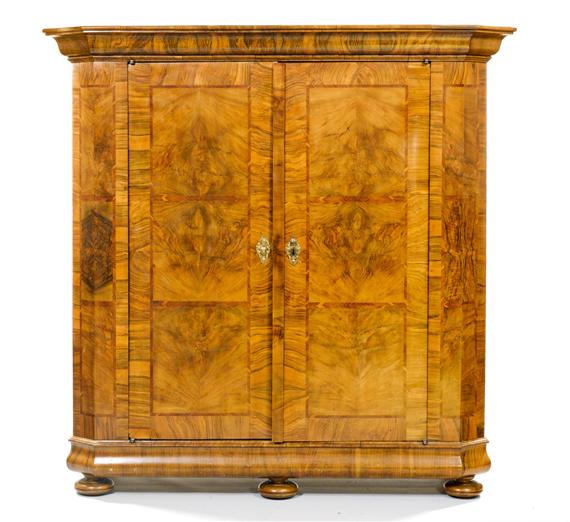 Appraisal: WARDROBE Baroque Switzerland Walnut and burled walnut inlaid with stringing