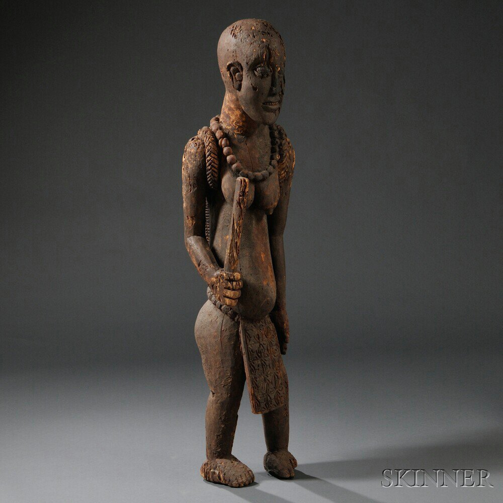 Appraisal: Rare African Carved Wood Commemorative Statue Cameroon Bangwa standing female