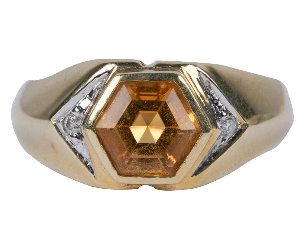 Appraisal: KARAT YELLOW GOLD CITRINE RINGcentering one hexagonal shape citrine weighing