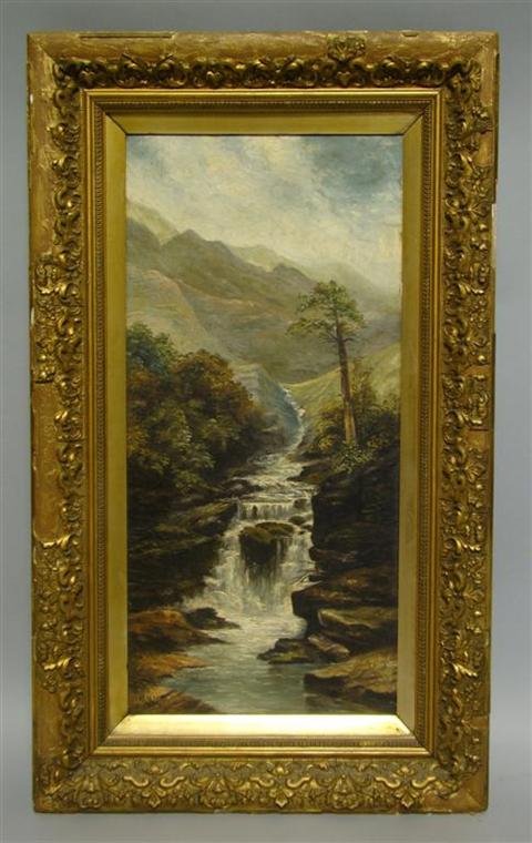 Appraisal: J I RENSHAW WATERFALL Oil on canvas x in Framed