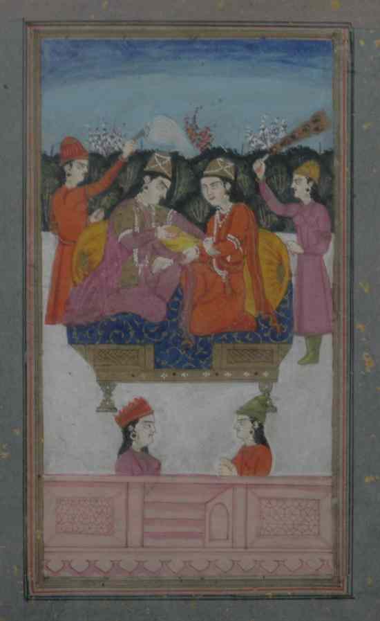 Appraisal: ANONYMOUS Persia th century COURT SCENE Opaque watercolor and gold