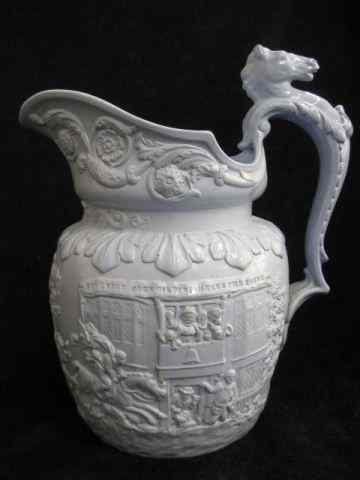 Appraisal: Early English Salt Glaze Pitcher bas-relief scene rare John Gilpin