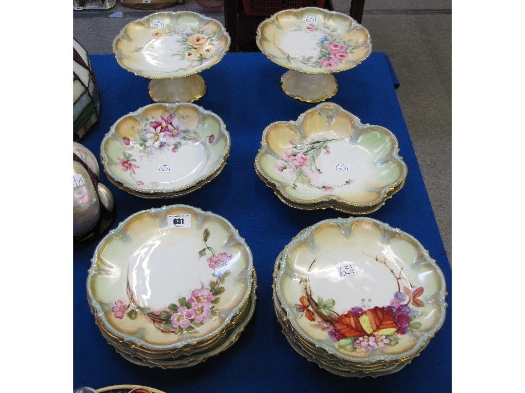 Appraisal: Limoges porcelain dessert service with lady artist decoration initialled AF