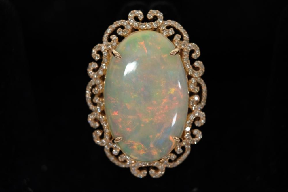 Appraisal: CT FIRE OPAL DIAMOND RING SZ Carat white fire opal