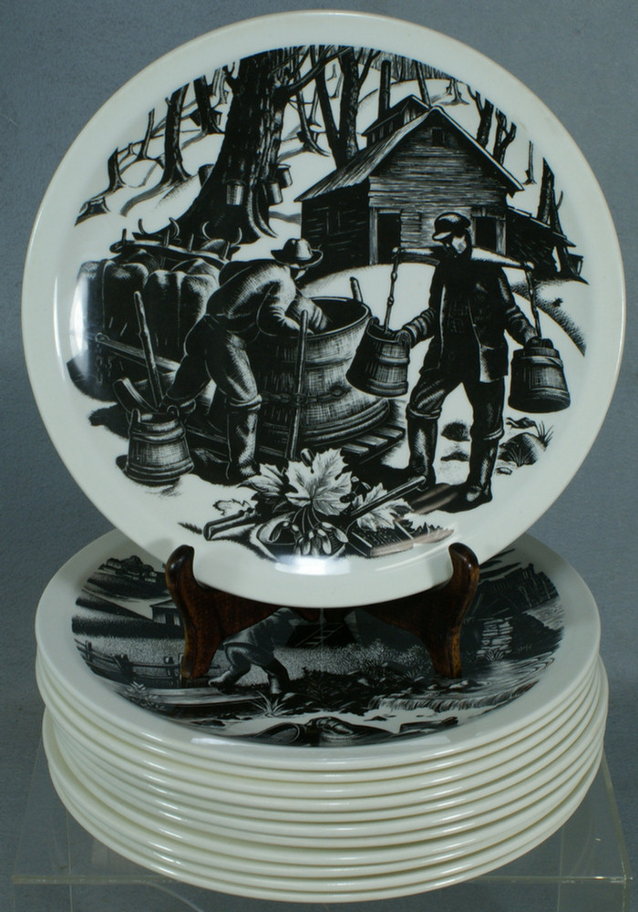 Appraisal: Wedgwood plates with b w scenes from wood engravings by