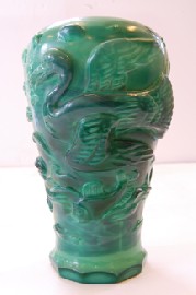 Appraisal: MALACHITE GLASS VASE WITH BIRDS FISHING MOTIF