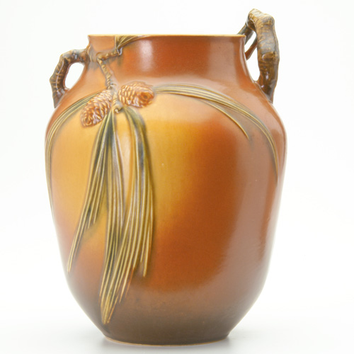 Appraisal: ROSEVILLE Brown Pine Cone bulbous vase - Impressed mark