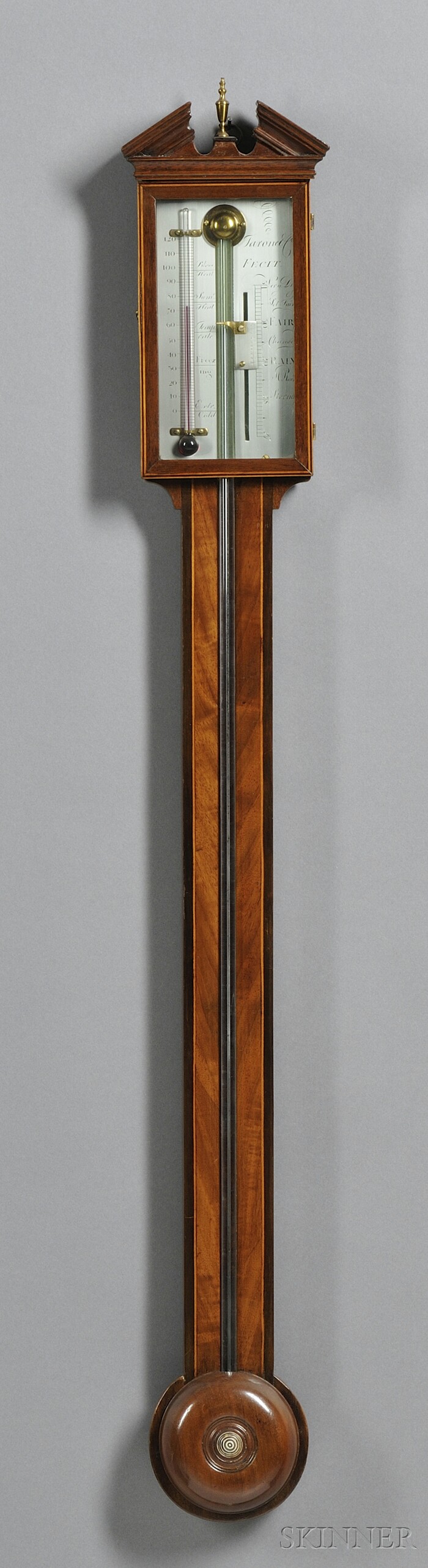 Appraisal: Mahogany Stick Barometer by Taronet Company the engraved and silvered