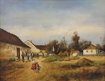 Appraisal: Attila Nagy Hungarian b A country village scene Oil on