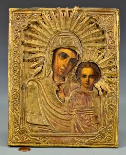 Appraisal: Russian Mother of God of Kazan Icon encased in a