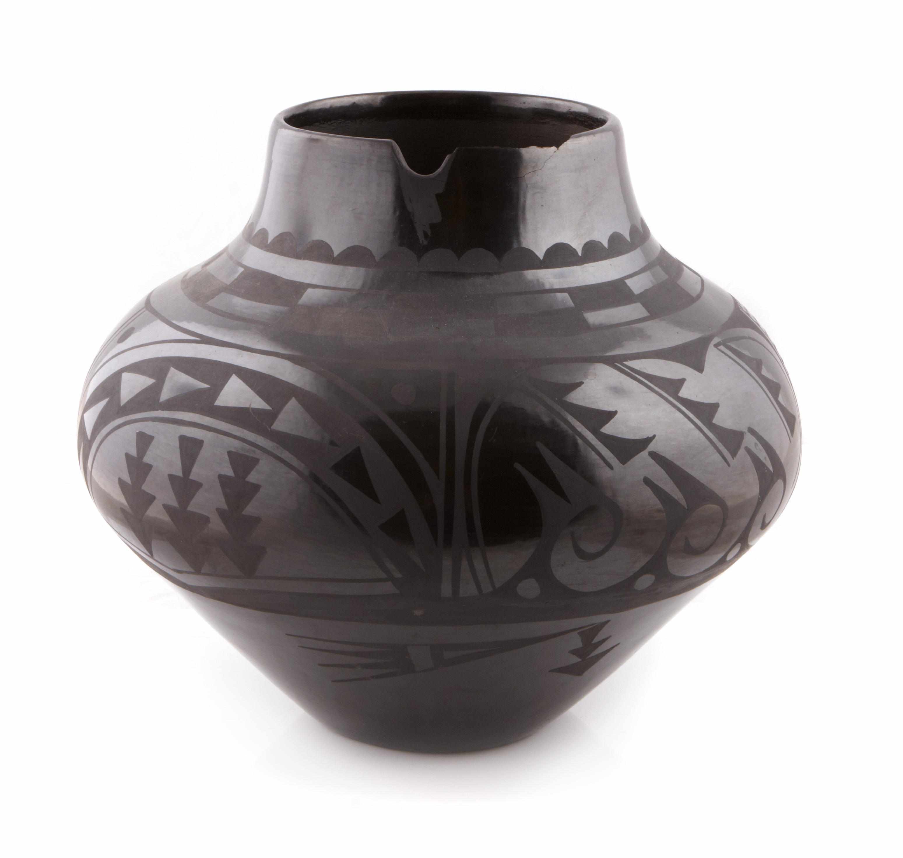 Appraisal: A San Ildefonso blackware pottery bowl By Carmelita Dunlap height