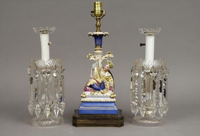 Appraisal: Jacob Petit-Style Polychrome Porcelain Figural Candlestick Mounted as a Lamp