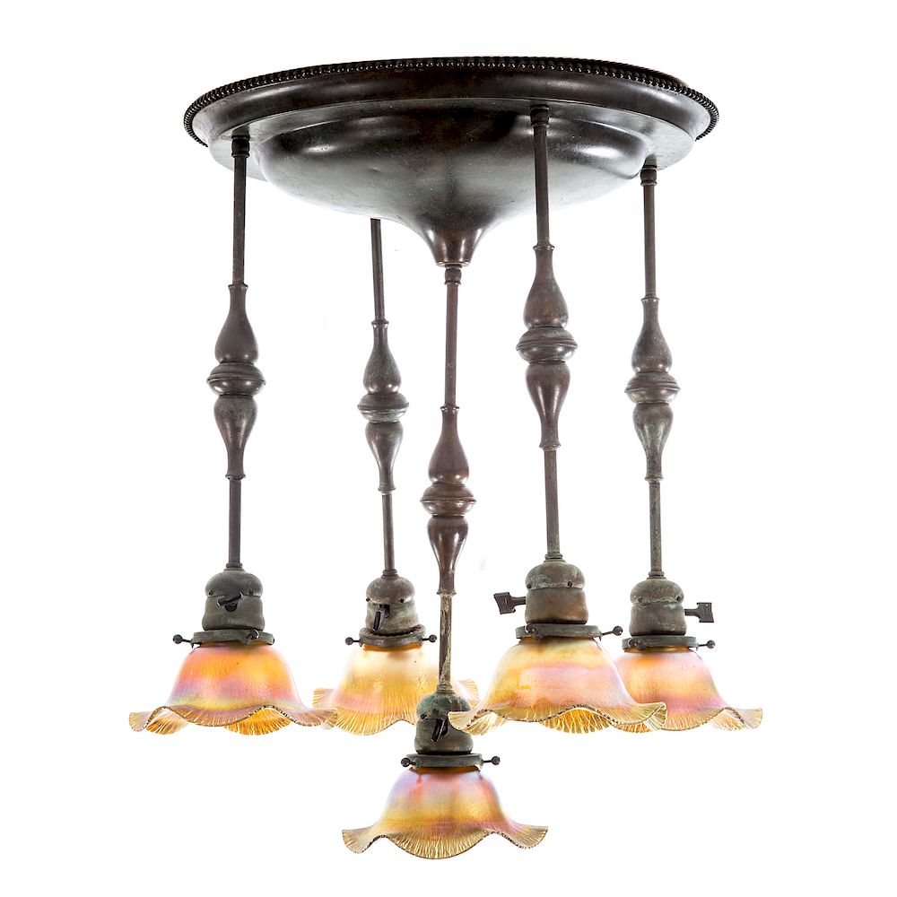 Appraisal: Arts Crafts Style Hanging Light Fixture patinated metal -light ceiling-mounted