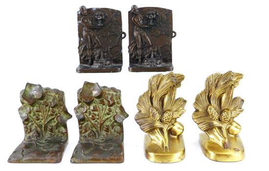 Appraisal: Three pairs of cast iron bookends nature themed McClelland Barclay