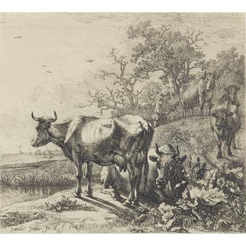 Appraisal: Paulus Potter - THE COWHERD COWHERD DRIVING THREE HORNED CATTLE