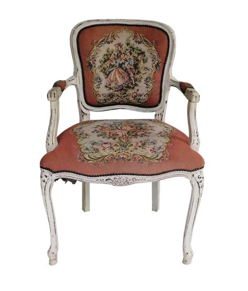 Appraisal: th C Louis XIV style needlepoint chair floral motifs throughout