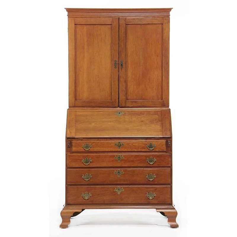 Appraisal: Connecticut Chippendale Secretary Bookcase late th century cherry white pine