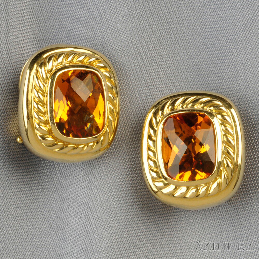 Appraisal: kt Gold and Citrine Earclips David Yurman each bezel-set with