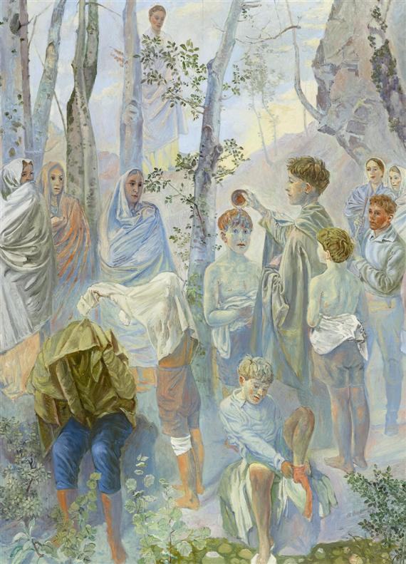 Appraisal: BODMER PAUL Z rich Baptism in the forest Oil on