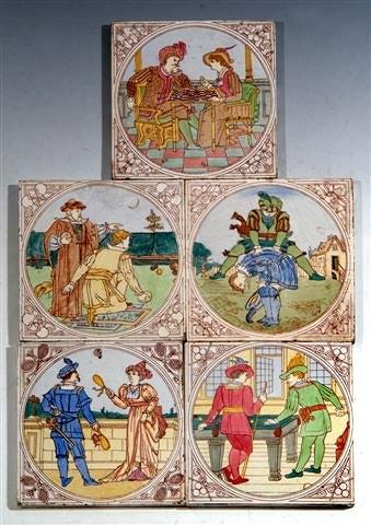 Appraisal: FIVE HAND COLOURED MINTON TILES depicting different sports such as