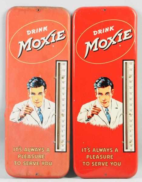 Appraisal: Lot of Tin Moxie Thermometers s Matching pair One has