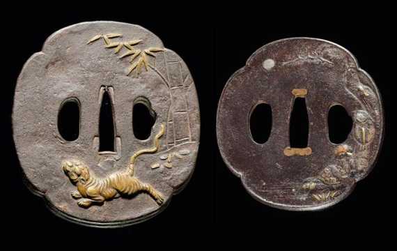 Appraisal: TWO IRON MOKKOGATA TSUBA Japan Edo period a L cm