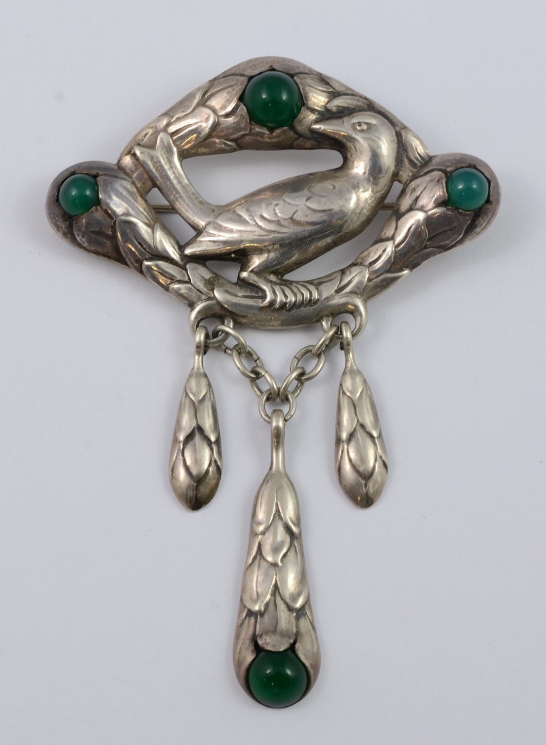 Appraisal: Significant Norwegian Silver and Green Onyx Brooch Silver marked Marius