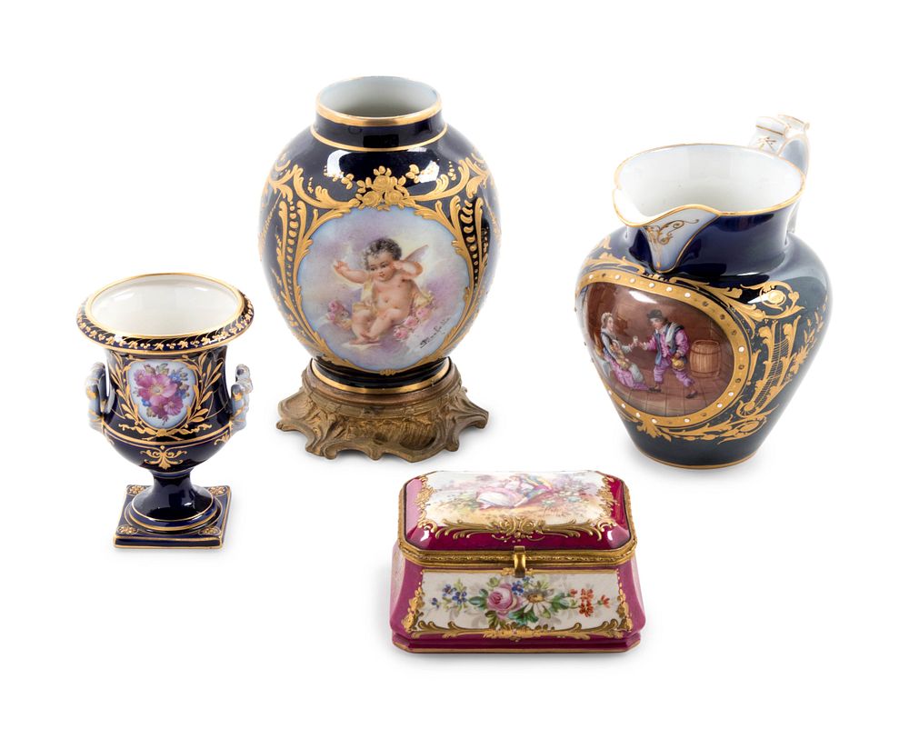 Appraisal: Three Sevres Style Painted and Parcel Gilt Porcelain Articles Three