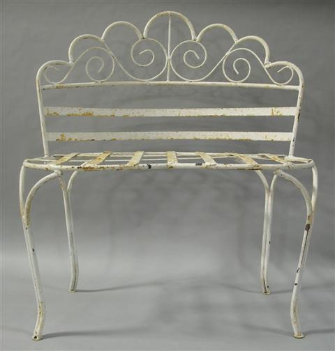 Appraisal: WHITE PAINTED WROUGHT IRON GARDEN BENCH h w d in