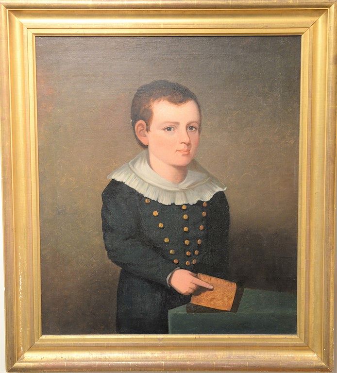 Appraisal: Oil on canvas Young Boy Holding a book half length