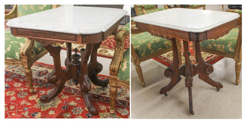 Appraisal: TWO VICTORIAN MARBLE-TOP LAMP TABLES American last quarter of the