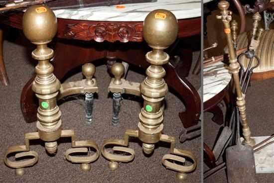 Appraisal: Pair of Federal style cannon ball top brass andirons together