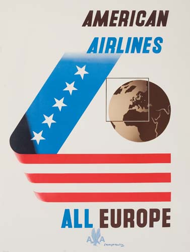 Appraisal: EDWARD MCKNIGHT KAUFFER AMERICAN AIRLINES ALL EUROPE x inches x