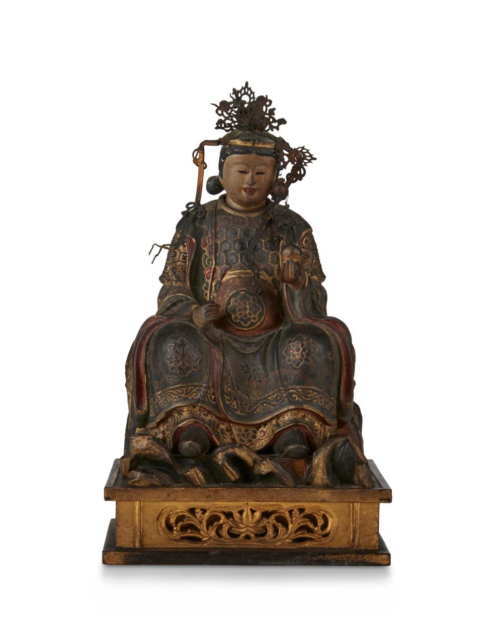 Appraisal: A Chinese carved wood seated figure Mid- th Century or