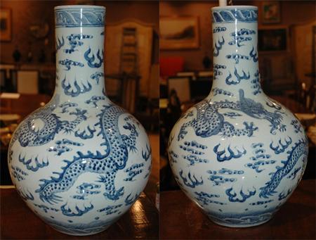 Appraisal: Pair of Chinese Blue and White Porcelain Long Neck Vases