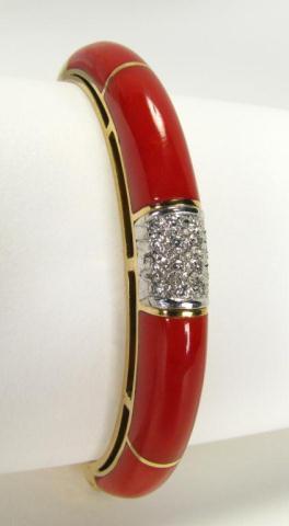 Appraisal: Lady's k yellow gold bangle bracelet with coral inserts and