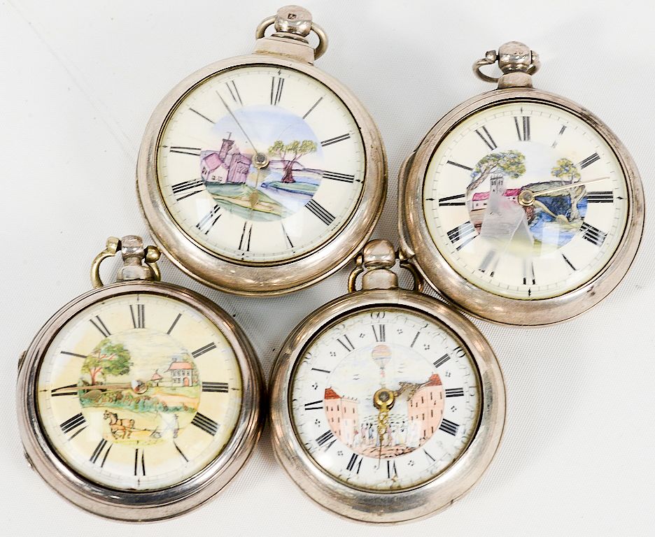 Appraisal: Four George III silver pair case pocket watches white enameled