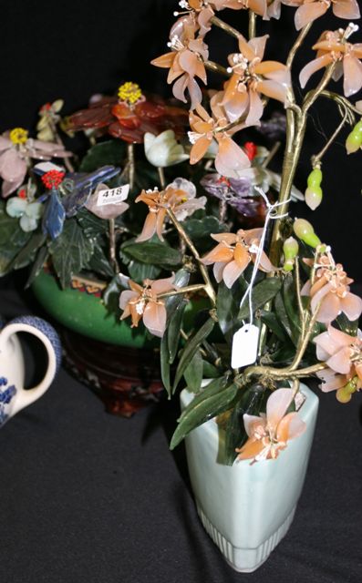 Appraisal: A cloisonn bowl with hardstone flowers together with a celadon