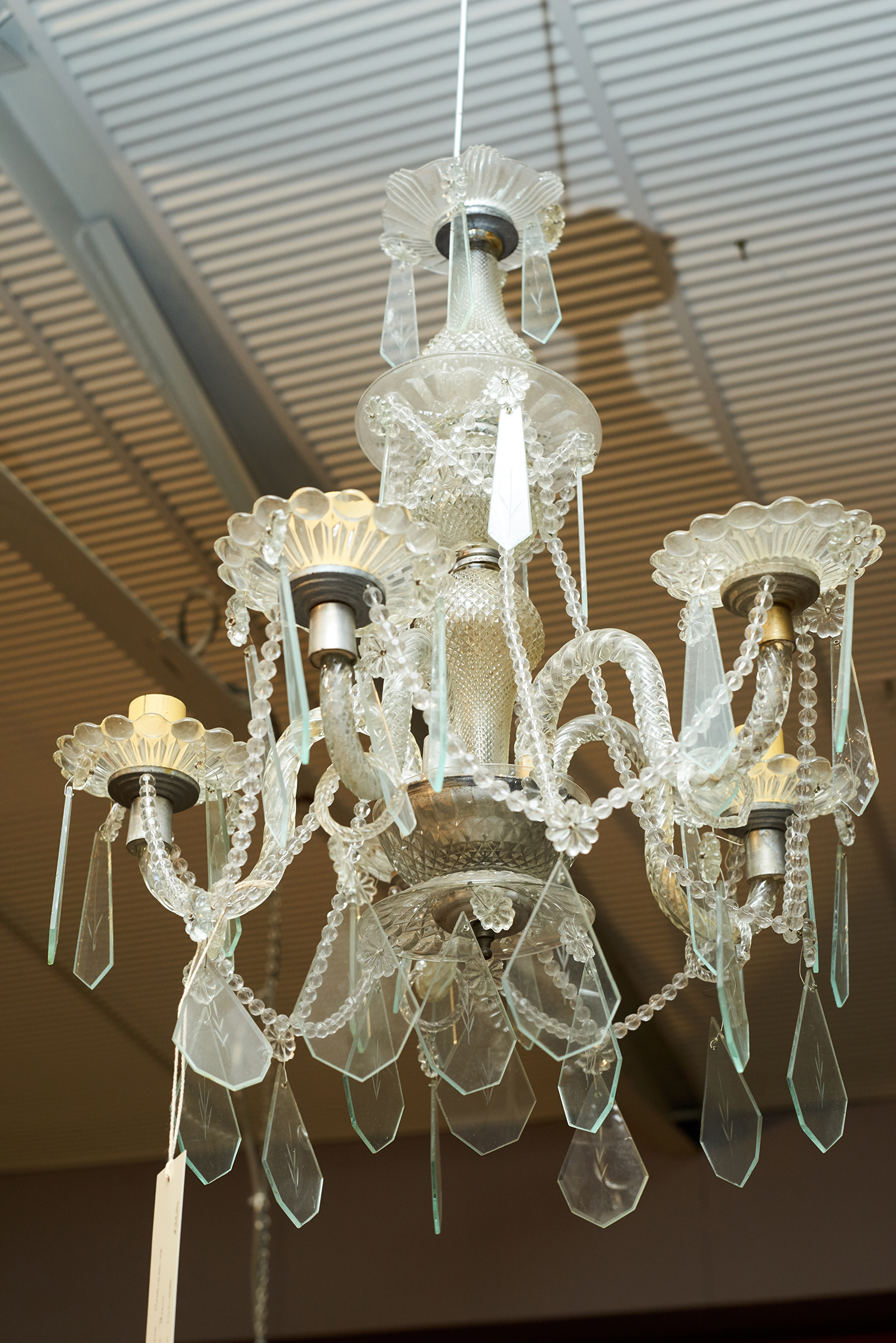 Appraisal: A MID CENTURY FRENCH FIVE BRANCH CHANDELIER Decorative glass with