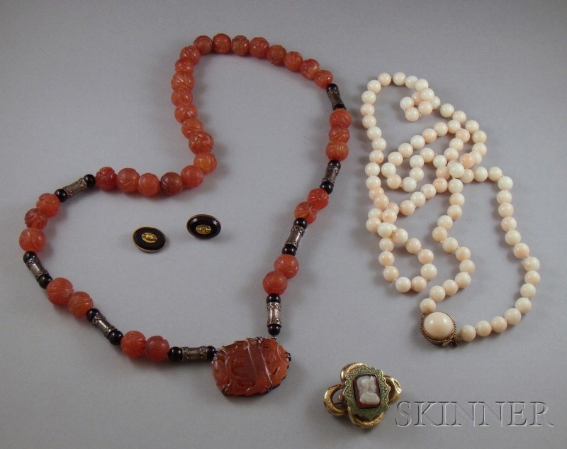 Appraisal: Angelskin Coral Bead Necklace Asian Carved Carnelian Bead Necklace a