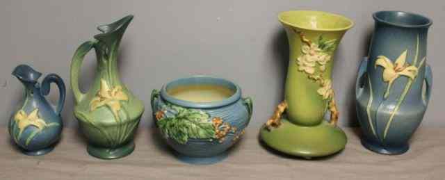 Appraisal: Pieces of Roseville Art Pottery Includes a blue Zephyr Lily