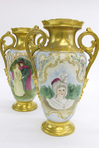 Appraisal: PAIR OF OLD PARIS PORCELAIN PORTRAIT VASES hand painted portraits